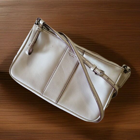 Coach 7578 Slim Demi Zip Shoulder Crossbody Bag Leather Ivory White Logo Lozenge - Picture 4 of 16